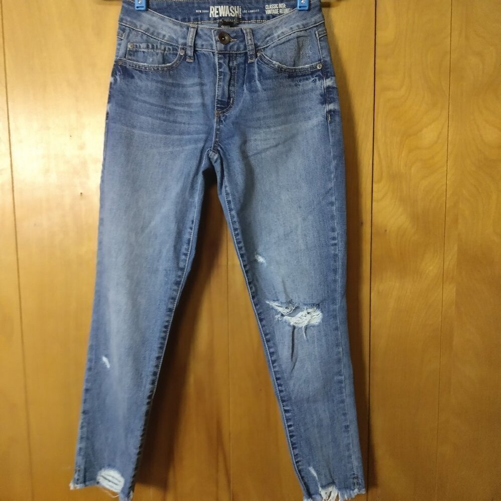 Rewash Size 26 Classic Rise Vintage Reunion Raw Hem Distressed Jeans